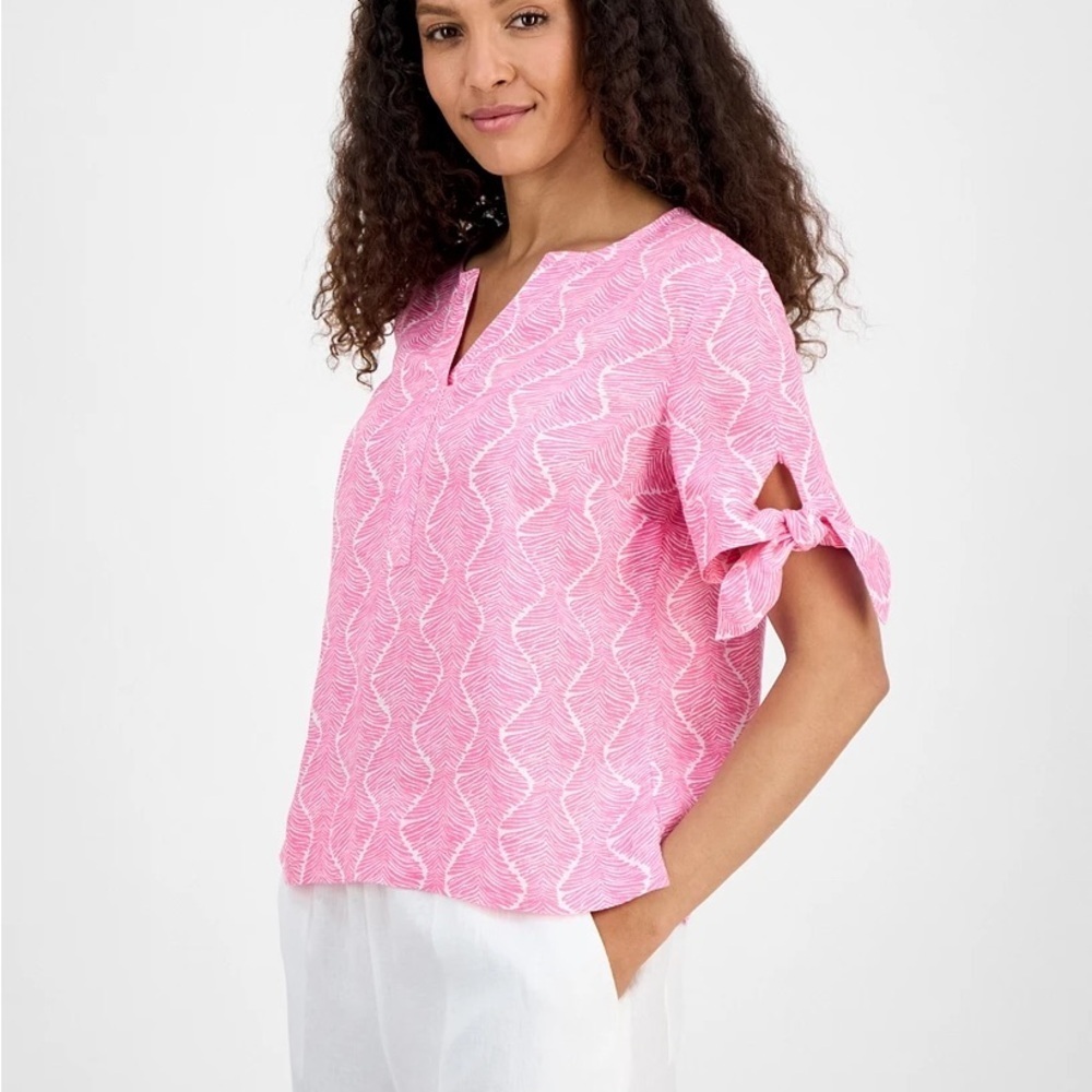 Charter club linen luxury summer short sleeve short blouse T-shirt size medium